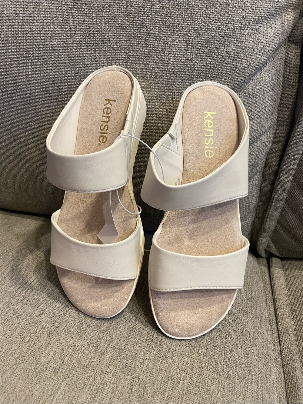 Kensie Cream Dual-Strap Slip-On Sandals